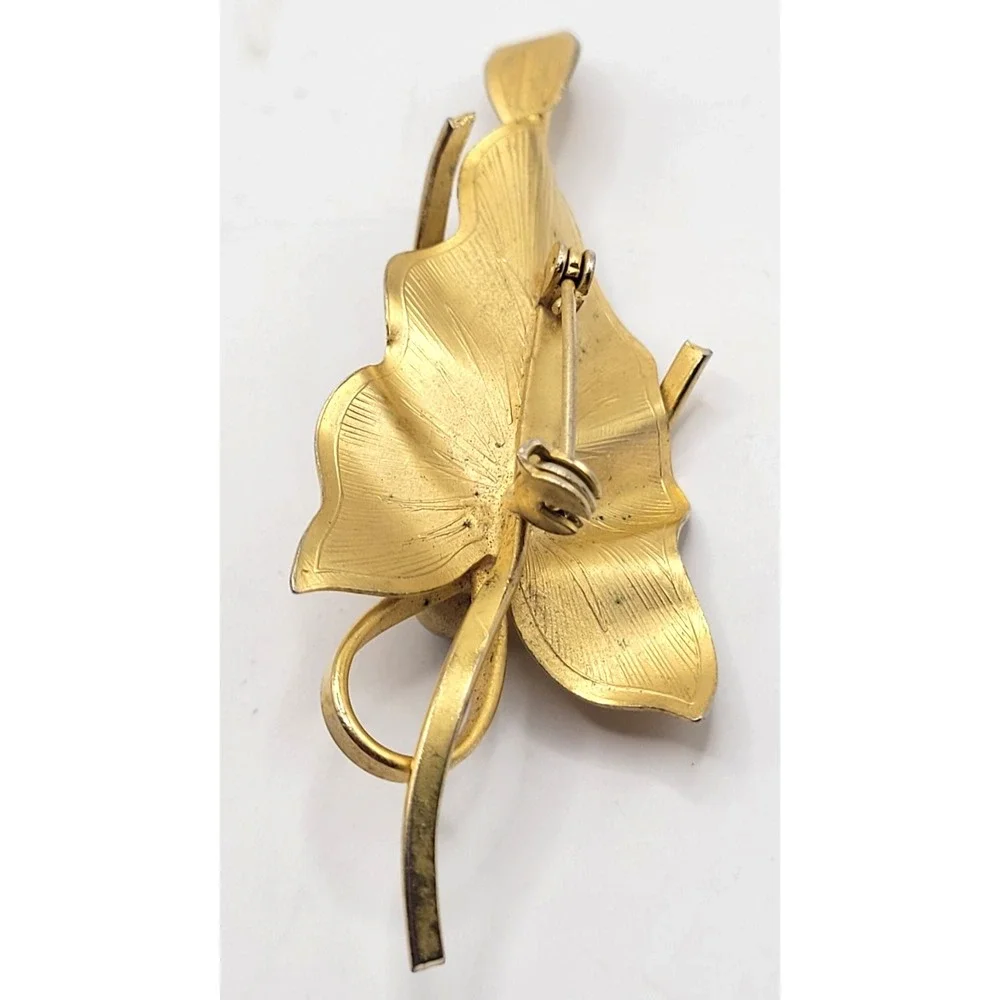 Vintage Gold Tone Brooch Lot Floral & Leaf Berry Design Elegant Textured Metal